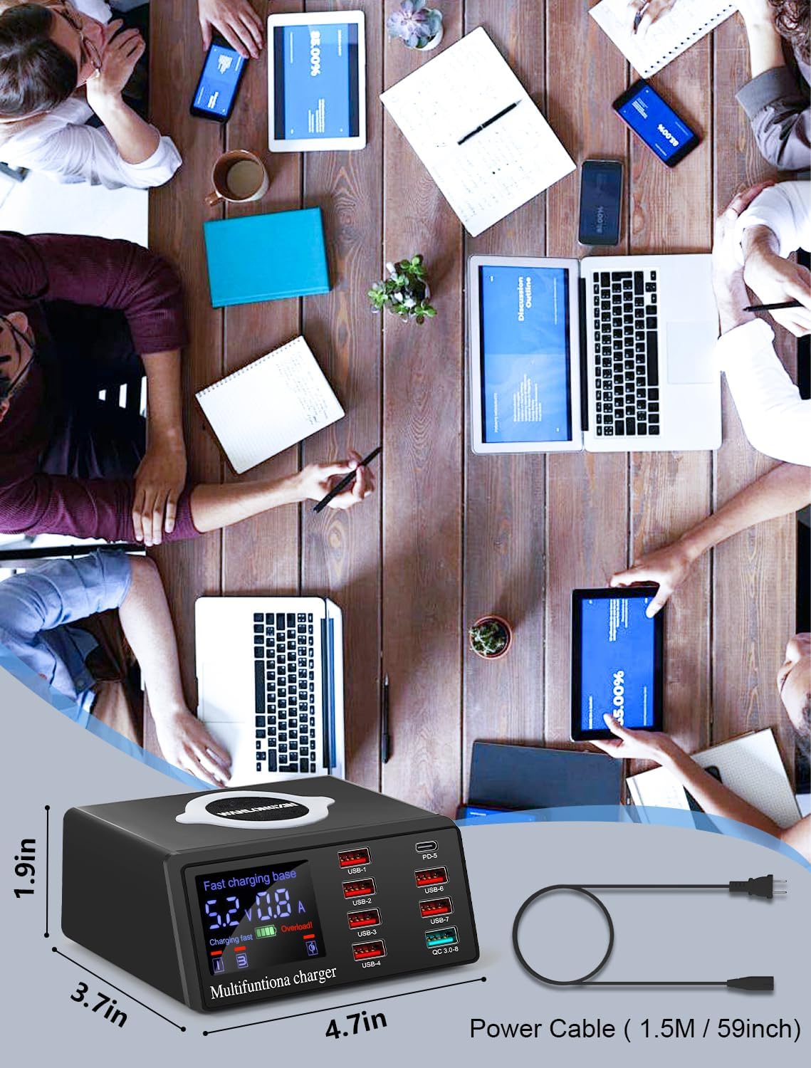 Cargador 8 puertos + inalámbrico