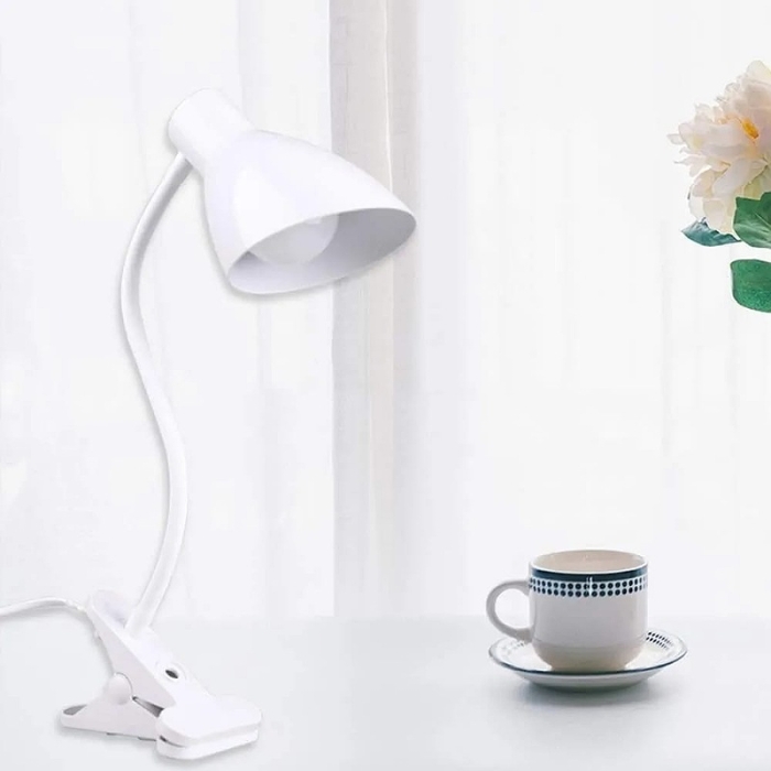 Lampe De Bureau Flexible Avec Pince Et Interrupteur - Prise - Blanc 