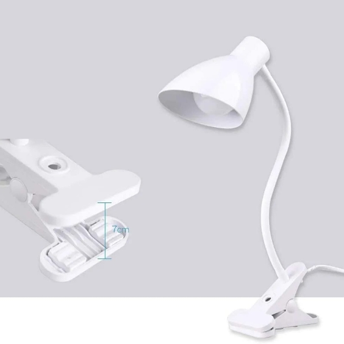 Lampe De Bureau Flexible Avec Pince Et Interrupteur - Prise - Blanc 