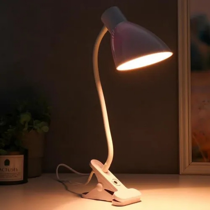 Lampe De Bureau Flexible Avec Pince Et Interrupteur - Prise - Blanc 