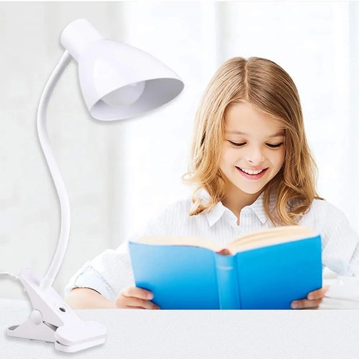Lampe De Bureau Flexible Avec Pince Et Interrupteur - Prise - Blanc 