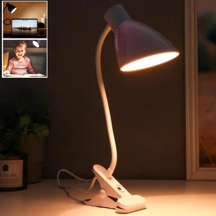 Lampe De Bureau Flexible Avec Pince Et Interrupteur - Prise - Blanc 
