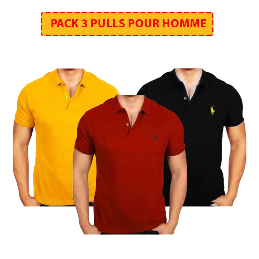 Pack 3 Pulls Homme Col Chemise