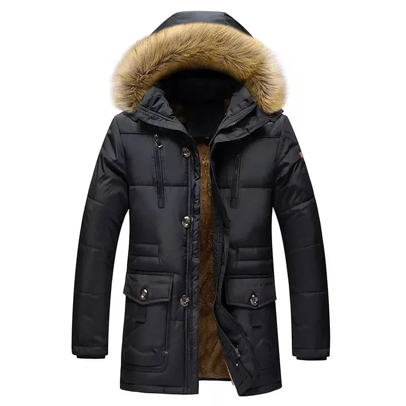 Manteau Homme Noir  Avec Capuche Fourrure