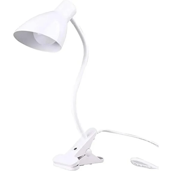 Lampe De Bureau Flexible Avec Pince Et Interrupteur - Prise - Blanc 