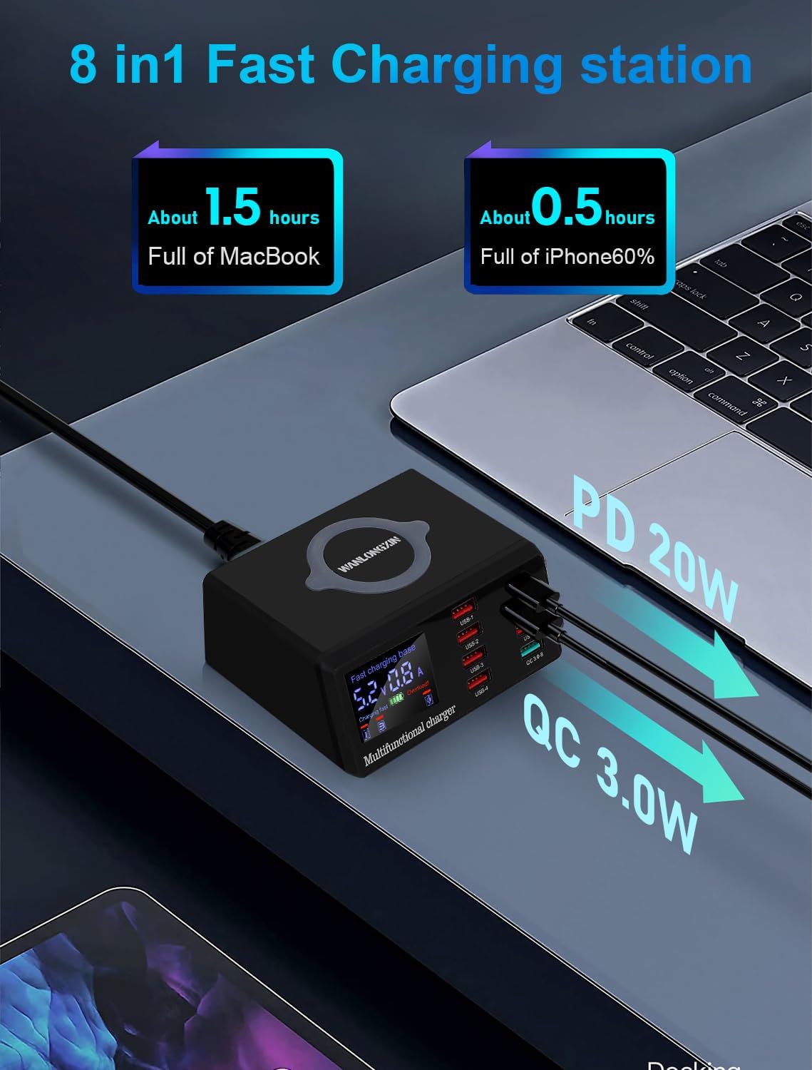 Cargador 8 puertos + inalámbrico