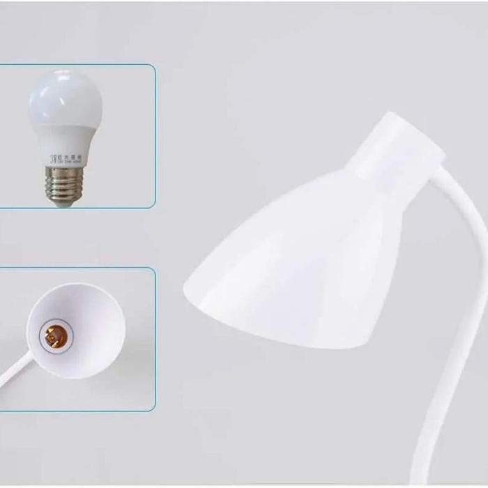 Lampe De Bureau Flexible Avec Pince Et Interrupteur - Prise - Blanc 