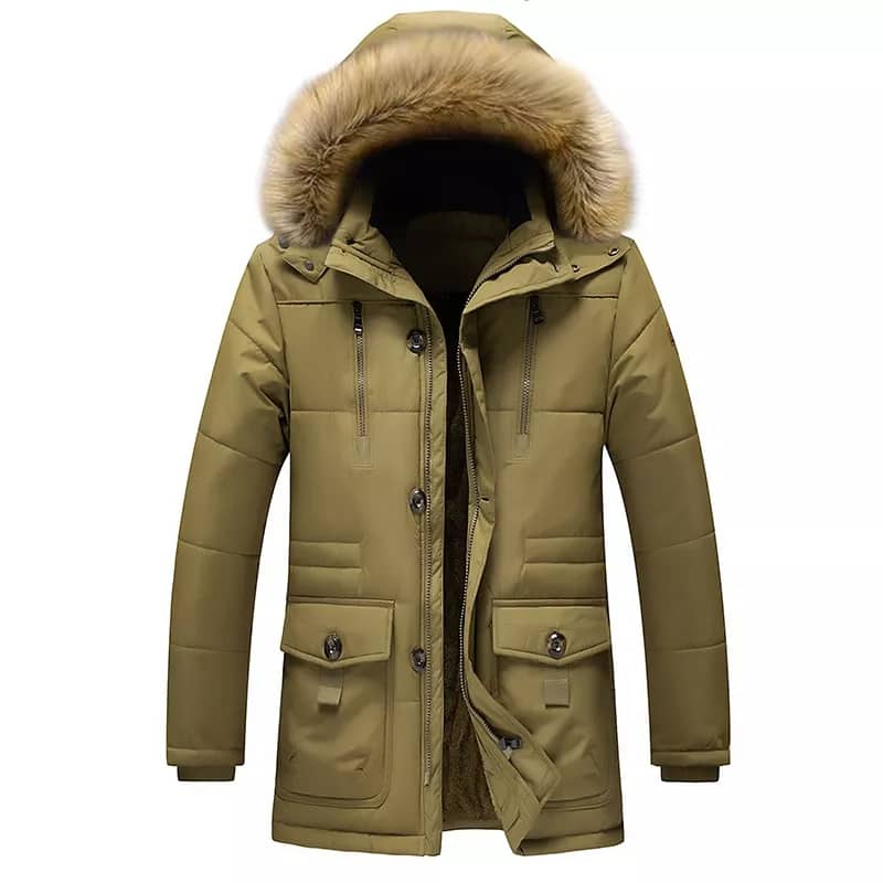 Manteau Homme Beige Avec Capuche Fourrure