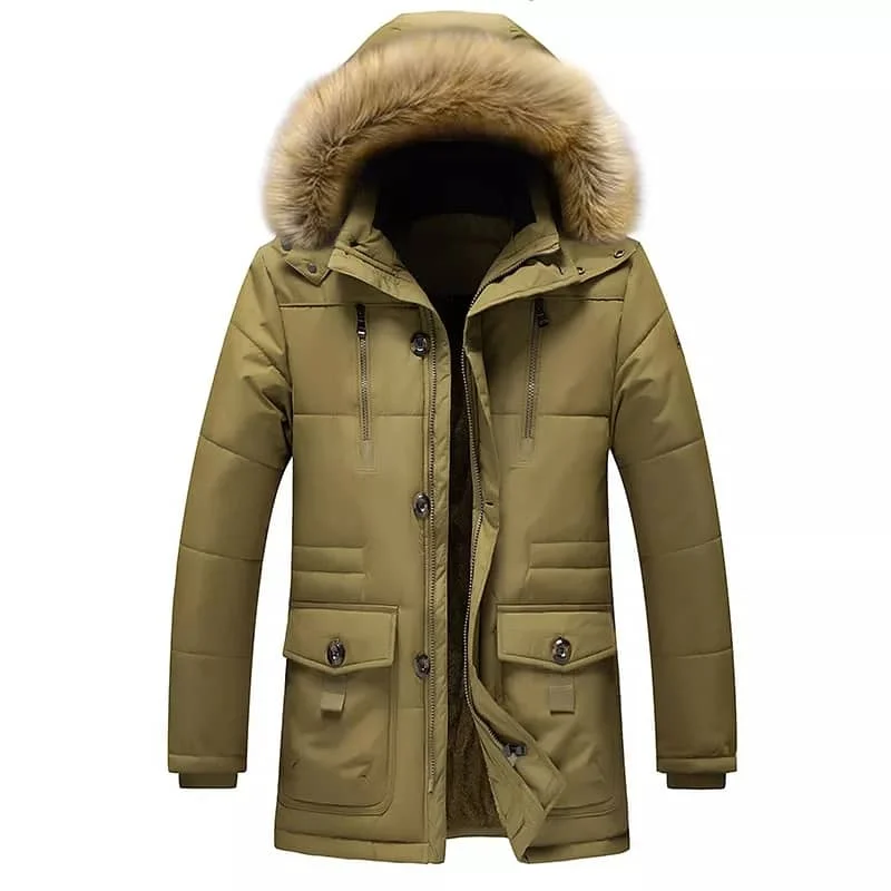 Manteau Homme Beige Avec Capuche Fourrure