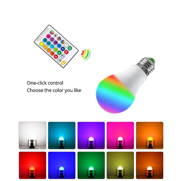 Lampe LED RGB - 16 Couleurs - 4 Modes - Avec Télécommande - 10W - E27