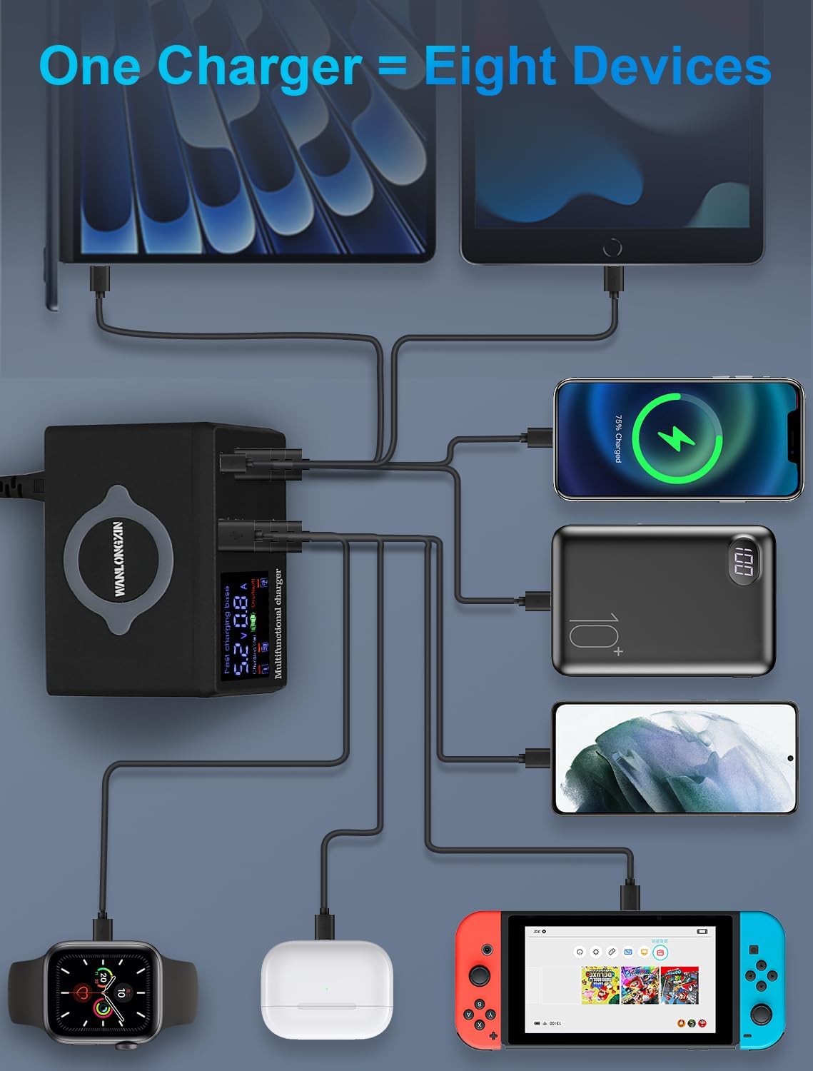 Cargador 8 puertos + inalámbrico