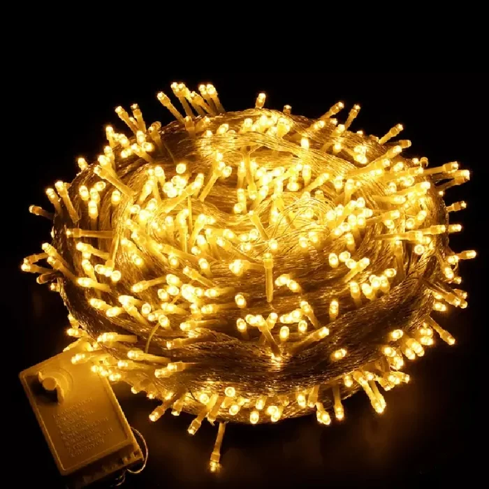 Guirlande De Fête Lumineuse Décorative – Étanche – 8 Modes – 100 LED – Double Fiche – Jaune