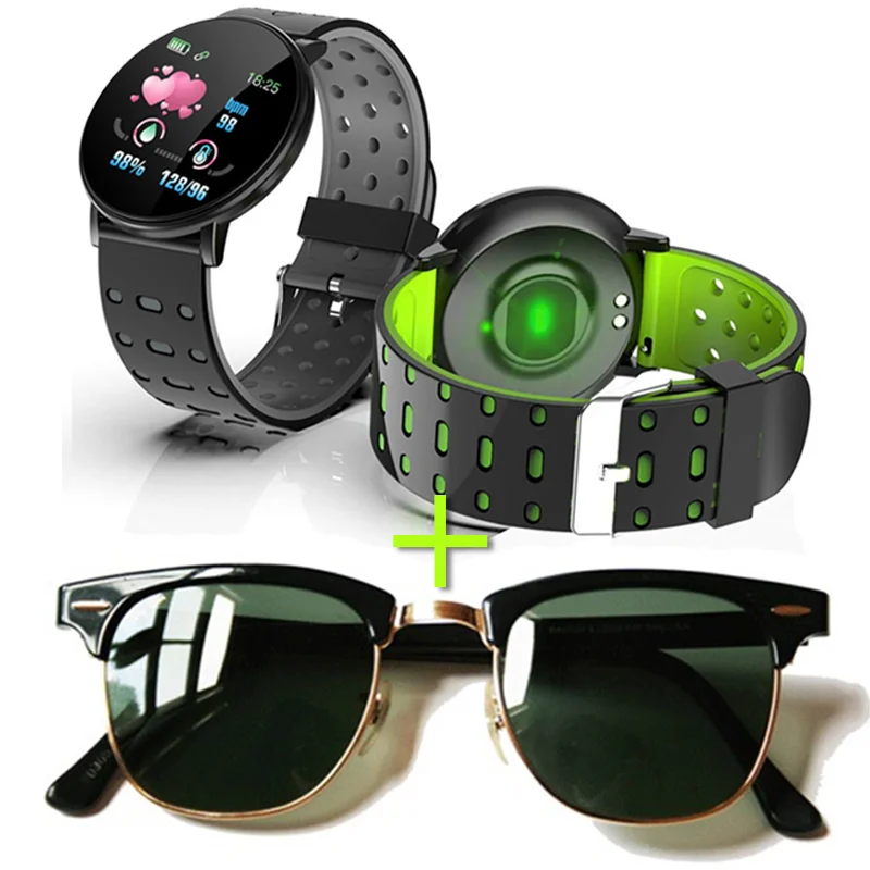 Pack Montre Connectée Smart Watch Noir Rond + Lunette